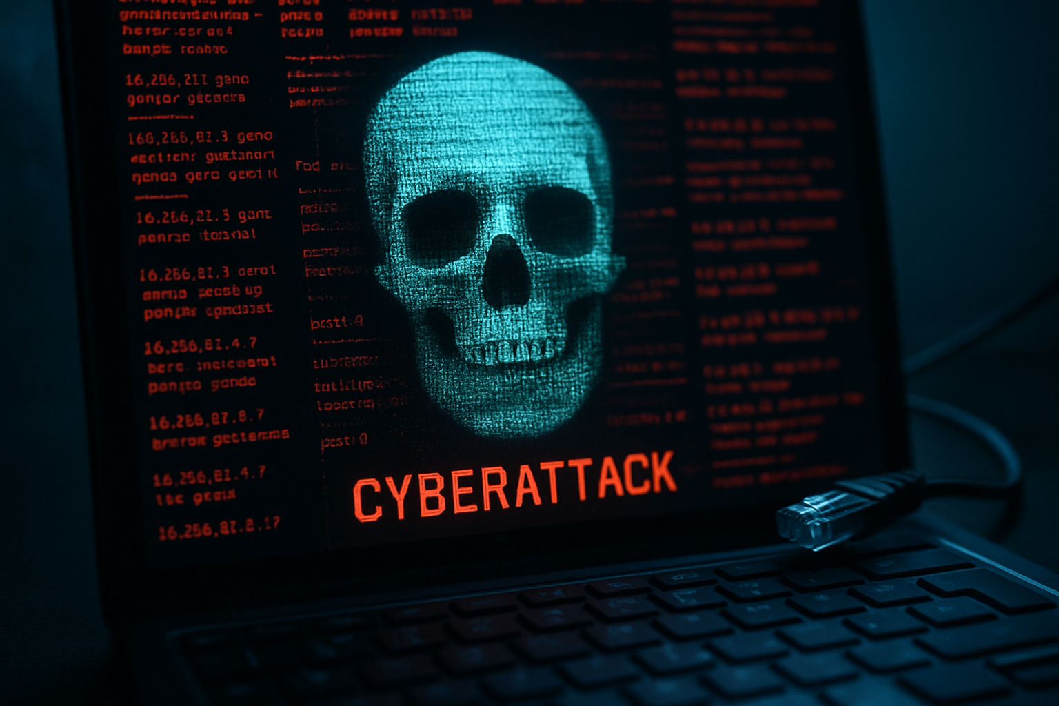 photographic Create a picture representing a cyberattack with a skull but without people-1