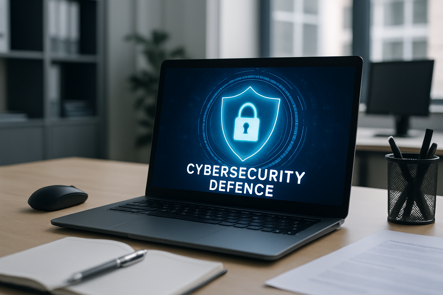 photographic Create an image without people to represent cybersecurity defence in an office environment-1